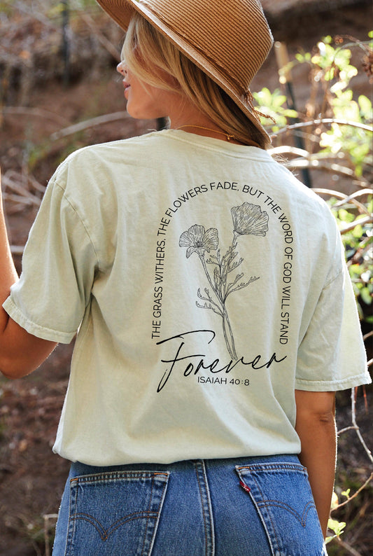 ISAIAH 40:8 Front and Back print Mineral Washed Graphic Top